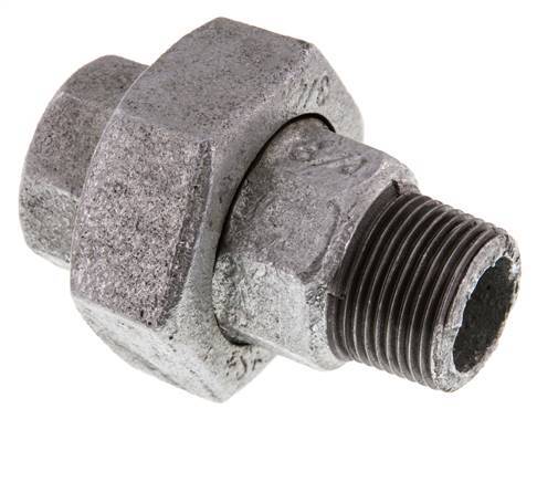Rp 3/4'' x R 3/4'' F/M Verzinkt Gietijzeren Borstnippel 3-delig met Vlakke afdichting 25 Bar