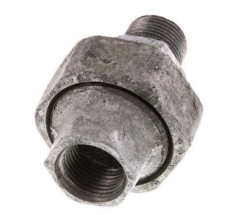 Rp 3/8'' x R 3/8'' F/M Verzinkt Gietijzeren Borstnippel 3-delig met Vlakke afdichting 25 Bar