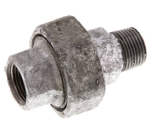 Rp 3/8'' x R 3/8'' F/M Verzinkt Gietijzeren Borstnippel 3-delig met Vlakke afdichting 25 Bar