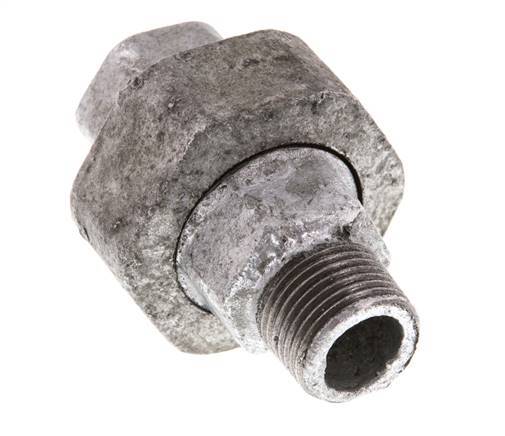 Rp 3/8'' x R 3/8'' F/M Zinc plated Cast iron Double Nipple 3-pieces with Flat sealing 25 Bar