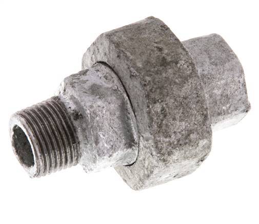 Rp 3/8'' x R 3/8'' F/M Verzinkt Gietijzeren Borstnippel 3-delig met Vlakke afdichting 25 Bar