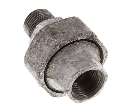 Rp 3/8'' x R 3/8'' F/M Verzinkt Gietijzeren Borstnippel 3-delig met Vlakke afdichting 25 Bar