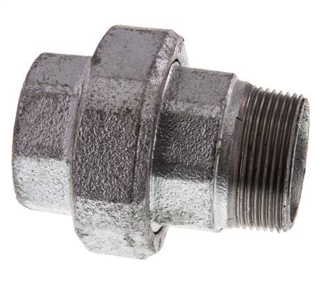 Rp 1 1/2'' x R 1 1/2'' F/M Verzinkt Gietijzeren Borstnippel 3-delig met Conische afdichting 25 Bar