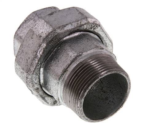 Rp 1 1/2'' x R 1 1/2'' F/M Verzinkt Gietijzeren Borstnippel 3-delig met Conische afdichting 25 Bar