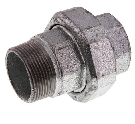Rp 1 1/2'' x R 1 1/2'' F/M Verzinkt Gietijzeren Borstnippel 3-delig met Conische afdichting 25 Bar