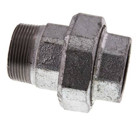 Rp 1 1/2'' x R 1 1/2'' F/M Verzinkt Gietijzeren Borstnippel 3-delig met Conische afdichting 25 Bar