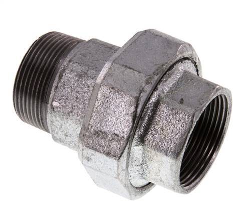 Rp 1 1/2'' x R 1 1/2'' F/M Verzinkt Gietijzeren Borstnippel 3-delig met Vlakke afdichting 25 Bar