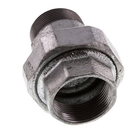 Rp 1 1/2'' x R 1 1/2'' F/M Verzinkt Gietijzeren Borstnippel 3-delig met Vlakke afdichting 25 Bar