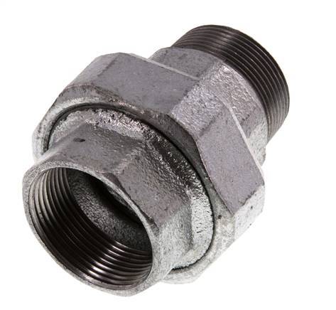 Rp 1 1/2'' x R 1 1/2'' F/M Verzinkt Gietijzeren Borstnippel 3-delig met Vlakke afdichting 25 Bar