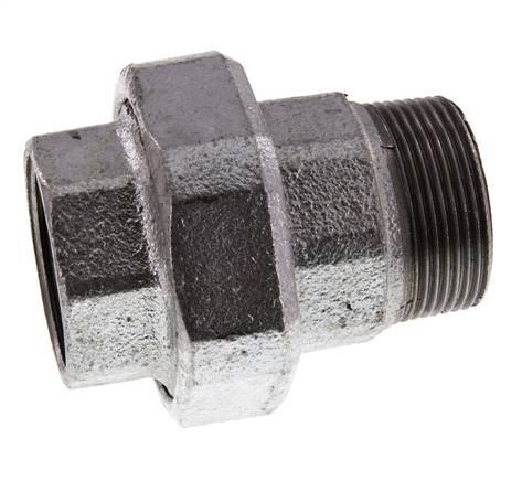 Rp 1 1/2'' x R 1 1/2'' F/M Verzinkt Gietijzeren Borstnippel 3-delig met Vlakke afdichting 25 Bar