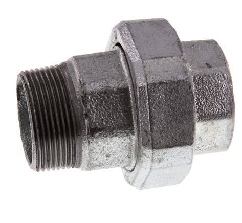 Rp 1 1/2'' x R 1 1/2'' F/M Verzinkt Gietijzeren Borstnippel 3-delig met Vlakke afdichting 25 Bar