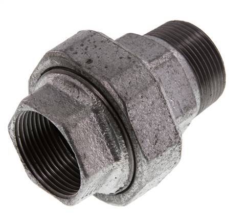 Rp 1 1/4'' x R 1 1/4'' F/M Verzinkt Gietijzeren Borstnippel 3-delig met Conische afdichting 25 Bar
