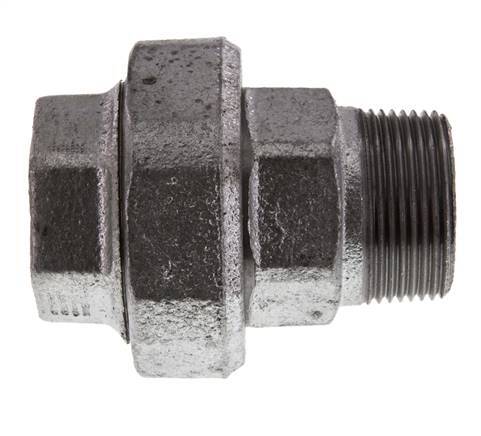 Rp 1 1/4'' x R 1 1/4'' F/M Verzinkt Gietijzeren Borstnippel 3-delig met Conische afdichting 25 Bar