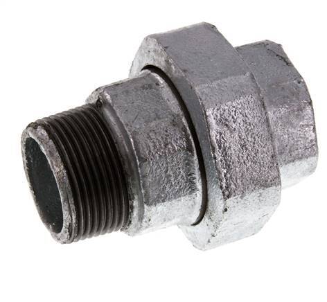 Rp 1 1/4'' x R 1 1/4'' F/M Verzinkt Gietijzeren Borstnippel 3-delig met Vlakke afdichting 25 Bar