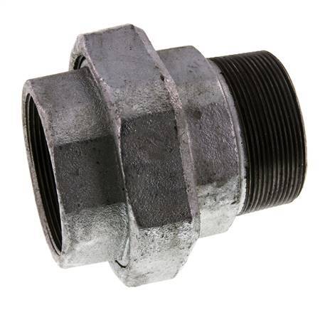 Rp 2 1/2'' x R 2 1/2'' F/M Verzinkt Gietijzeren Borstnippel 3-delig met Vlakke afdichting 25 Bar