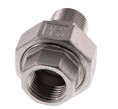 Rp 1/2'' x R 1/2'' F/M Stainless steel Double Nipple 3-pieces with Conically sealing 16 Bar