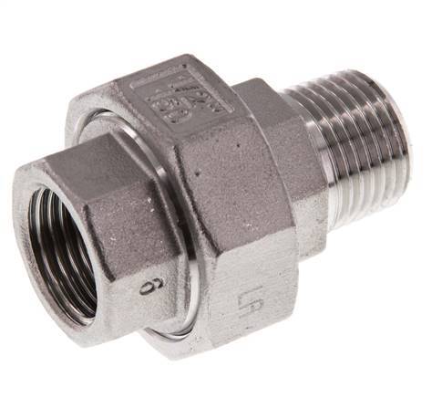 Rp 1/2'' x R 1/2'' F/M Stainless steel Double Nipple 3-pieces with Conically sealing 16 Bar