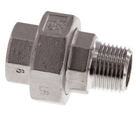 Rp 1/2'' x R 1/2'' F/M RVS Borstnippel 3-delig met Conische afdichting 16 Bar