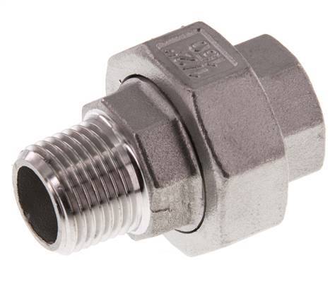 Rp 1/2'' x R 1/2'' F/M RVS Borstnippel 3-delig met Conische afdichting 16 Bar