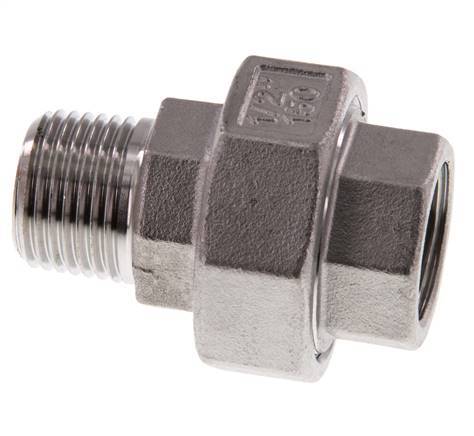 Rp 1/2'' x R 1/2'' F/M RVS Borstnippel 3-delig met Conische afdichting 16 Bar