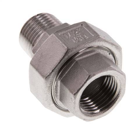 Rp 1/2'' x R 1/2'' F/M RVS Borstnippel 3-delig met Conische afdichting 16 Bar