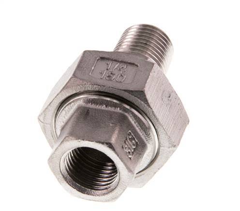 Rp 1/4'' x R 1/4'' F/M RVS Borstnippel 3-delig met Conische afdichting 16 Bar