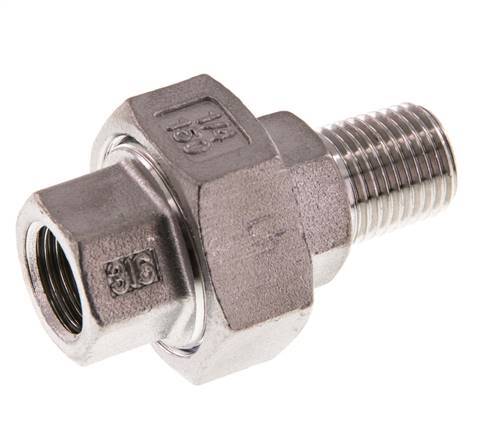 Rp 1/4'' x R 1/4'' F/M RVS Borstnippel 3-delig met Conische afdichting 16 Bar