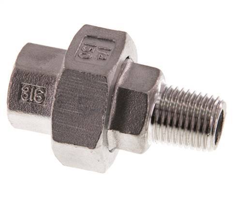 Rp 1/4'' x R 1/4'' F/M RVS Borstnippel 3-delig met Conische afdichting 16 Bar