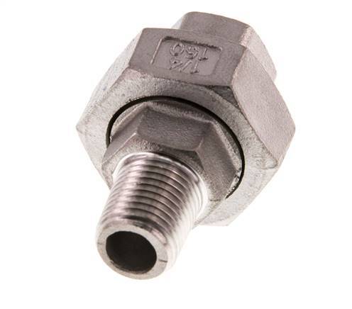 Rp 1/4'' x R 1/4'' F/M RVS Borstnippel 3-delig met Conische afdichting 16 Bar