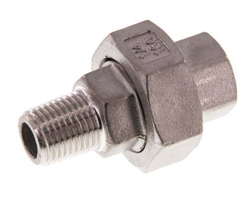Rp 1/4'' x R 1/4'' F/M RVS Borstnippel 3-delig met Conische afdichting 16 Bar