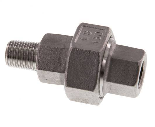Rp 1/8'' x R 1/8'' F/M RVS Borstnippel 3-delig met Conische afdichting 16 Bar