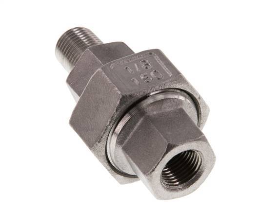 Rp 1/8'' x R 1/8'' F/M RVS Borstnippel 3-delig met Conische afdichting 16 Bar