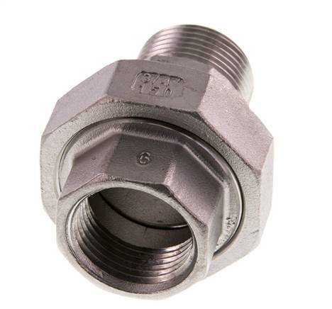 3/4'' NPT x 3/4'' NPT F/M RVS Borstnippel 3-delig met Conische afdichting 16 Bar