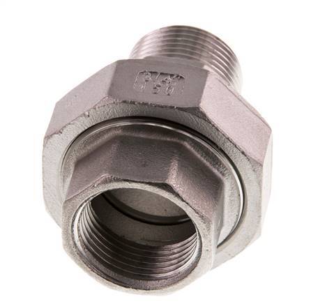 Rp 3/4'' x R 3/4'' F/M RVS Borstnippel 3-delig met Conische afdichting 16 Bar