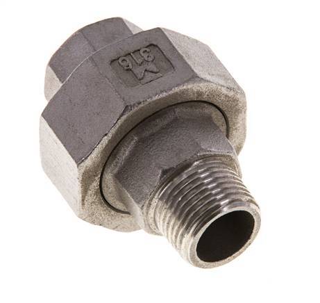 3/8'' NPT x 3/8'' NPT F/M Stainless steel Double Nipple 3-pieces with Conically sealing 16 Bar