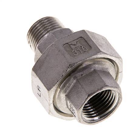 3/8'' NPT x 3/8'' NPT F/M RVS Borstnippel 3-delig met Conische afdichting 16 Bar