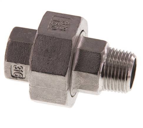 Rp 3/8'' x R 3/8'' F/M RVS Borstnippel 3-delig met Conische afdichting 16 Bar