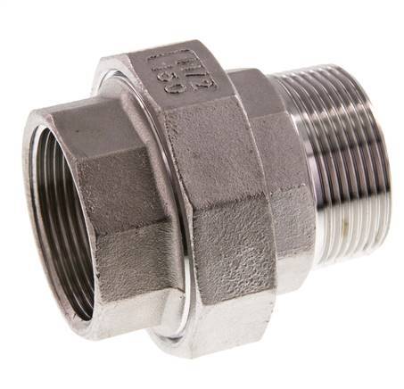 Rp 1 1/2'' x R 1 1/2'' F/M RVS Borstnippel 3-delig met Conische afdichting 16 Bar
