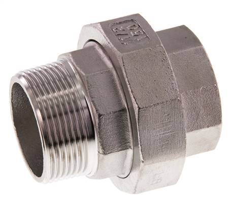 Rp 1 1/2'' x R 1 1/2'' F/M RVS Borstnippel 3-delig met Conische afdichting 16 Bar