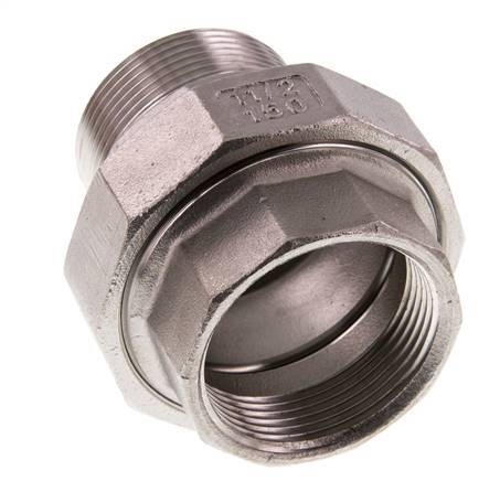 Rp 1 1/2'' x R 1 1/2'' F/M RVS Borstnippel 3-delig met Conische afdichting 16 Bar