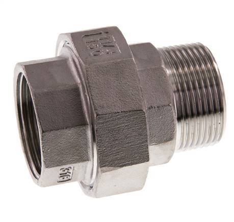 Rp 1 1/4'' x R 1 1/4'' F/M RVS Borstnippel 3-delig met Conische afdichting 16 Bar