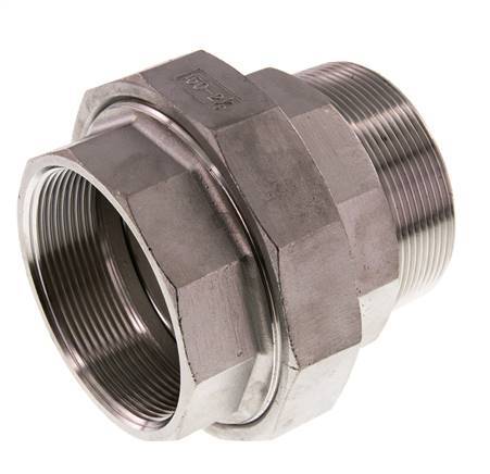 Rp 2 1/2'' x R 2 1/2'' F/M RVS Borstnippel 3-delig met Conische afdichting 16 Bar