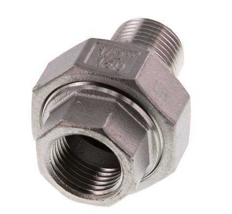 Rp 1/2'' x R 1/2'' F/M RVS Borstnippel 3-delig met Vlakke afdichting 16 Bar