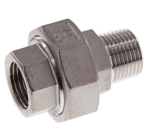 Rp 1/2'' x R 1/2'' F/M RVS Borstnippel 3-delig met Vlakke afdichting 16 Bar