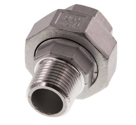 Rp 1/2'' x R 1/2'' F/M RVS Borstnippel 3-delig met Vlakke afdichting 16 Bar