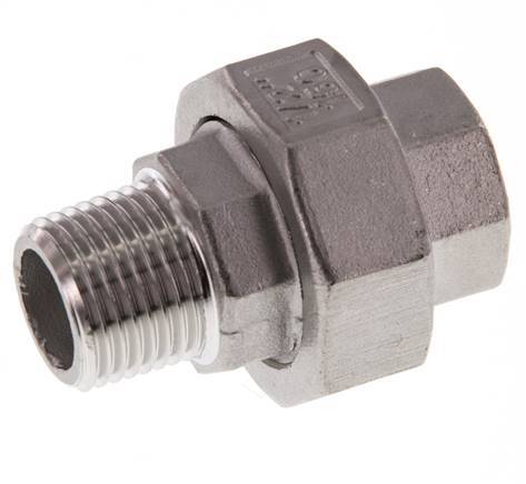 Rp 1/2'' x R 1/2'' F/M RVS Borstnippel 3-delig met Vlakke afdichting 16 Bar