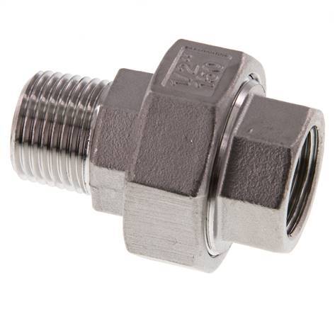 Rp 1/2'' x R 1/2'' F/M RVS Borstnippel 3-delig met Vlakke afdichting 16 Bar