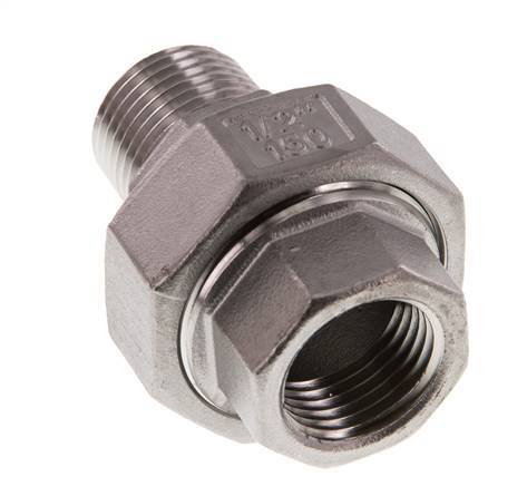 Rp 1/2'' x R 1/2'' F/M RVS Borstnippel 3-delig met Vlakke afdichting 16 Bar
