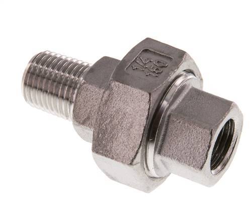 Rp 1/4'' x R 1/4'' F/M RVS Borstnippel 3-delig met Vlakke afdichting 16 Bar