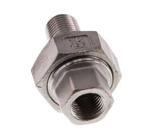 Rp 1/4'' x R 1/4'' F/M RVS Borstnippel 3-delig met Vlakke afdichting 16 Bar